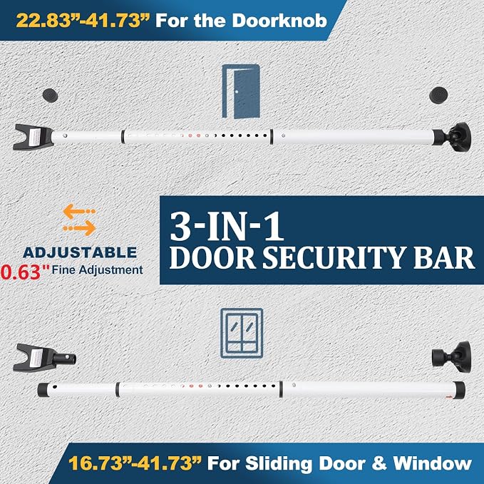 3-in-1 Door Security Bar with Heavy-Duty Metal, Adjustable 16"-41.7" Door Lock Stick,Sliding Patio Door Security Bar with 2.8" Non-Slip Base for Home,Apartment,Travel Safety–Portable Door &Window Lock - Image 4
