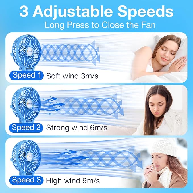 VersionTECH. Portable Handheld Fan, Powerful+Durable+180° Foldable, Mini Hand Fans with USB Rechargeable Battery Operated Cooling Accessories for Personal Use, Travel, Office Blue - Image 3