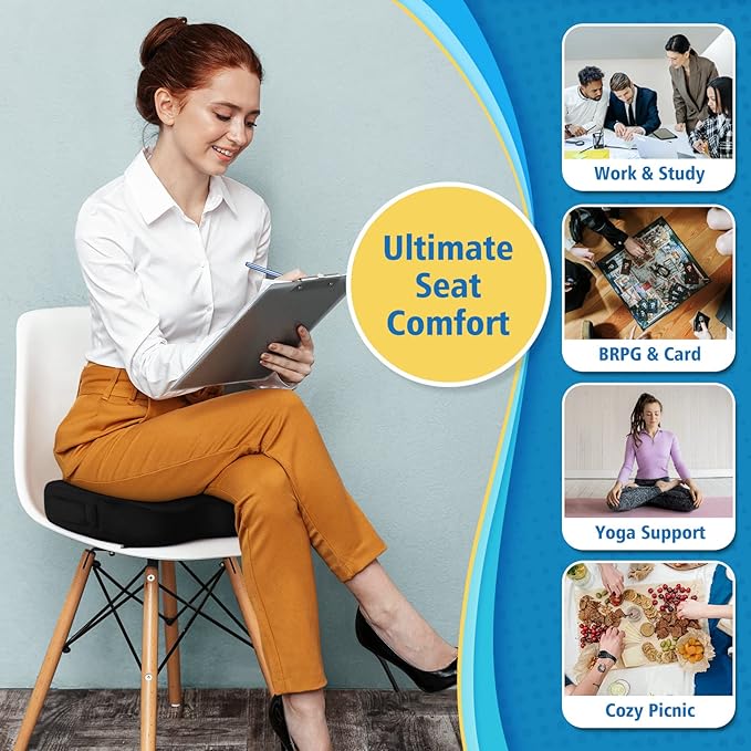 CloudBliss Gel Memory Foam Seat Cushion for Long Sitting, Large, Black | Gel Chair Pad for Tailbone, Coccyx, Sciatica , Soft Suede Cover, Non-Slip , Washable Mesh, for office, home, car - Image 5
