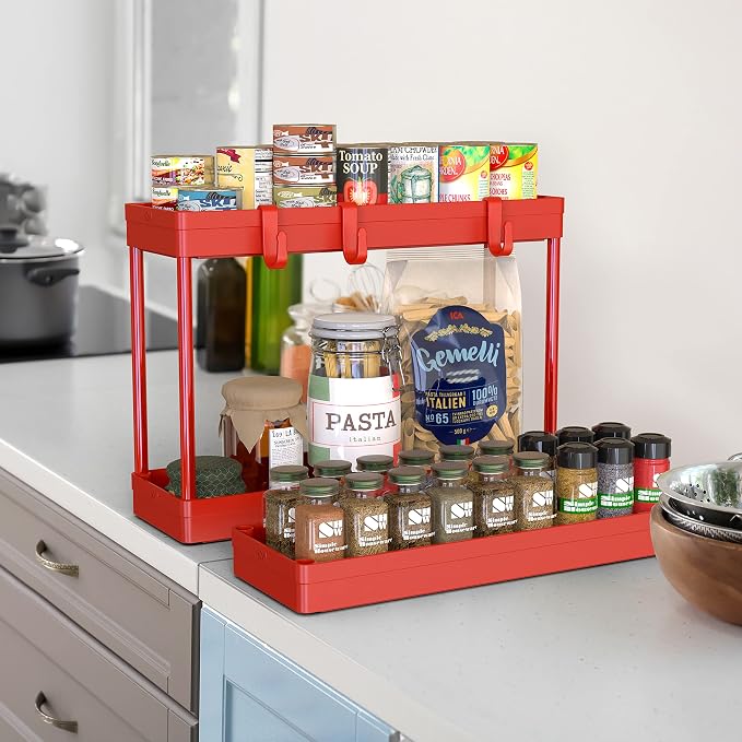 Simple Houseware 3-Tier Slim Rolling Cart w/Handle 5.5" Wx27.5 H, Red | Storage Cart for Narrow Space (5.5-Inch Wide) Kitchen, Bathroom, Laundry Room - Image 8