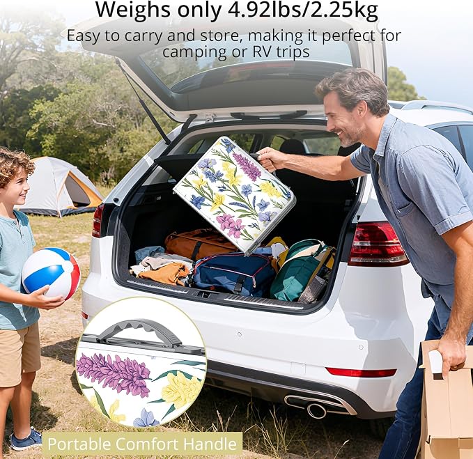 Anbte 2ft Small Folding Table, 3 Adjustable Height for Camping, 24" x 16" | Folding Camping Table with Storage Net, Lightweight & Portable with Carry Handle, for Outdoor Indoor Camping Beach RV, Floral - Image 5