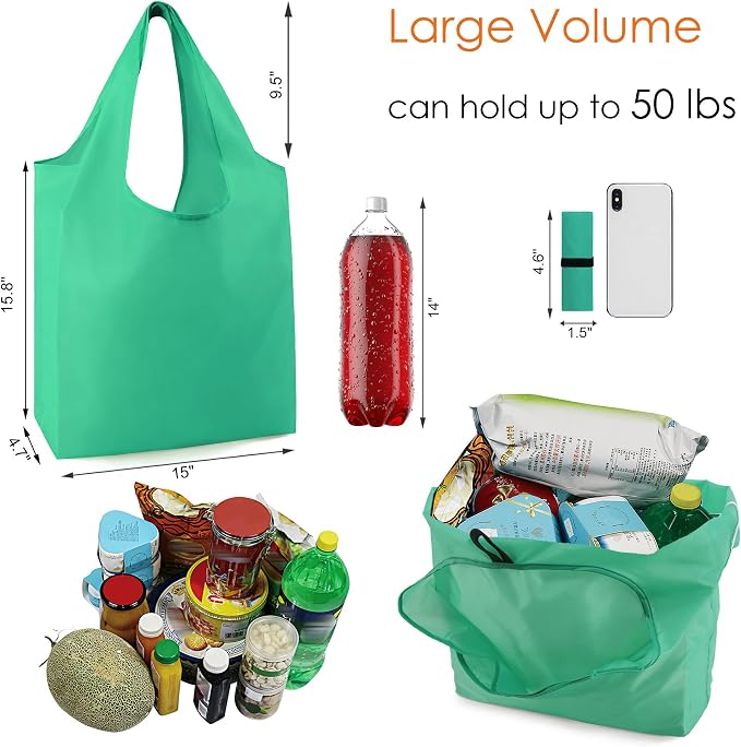 BeeGreen Groceries Reusable Bags for Shopping Compact Cute Solid Color Cloth Grocery Totes Set of 12 Fold up Packable Recycling Shopper Baggies w Zipper Carry Pouch for Supermarket - Image 3