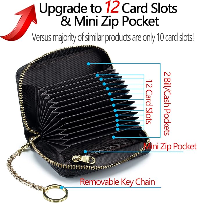 imeetu Rfid Credit Card Holder, Businese Card Case, Wallet for Women Men | Genuine Leather Card Wallet with id Window, Keychain & Double Zipper, Water-resistan Small Wallet with Gift Box, Daily Travel - Image 3