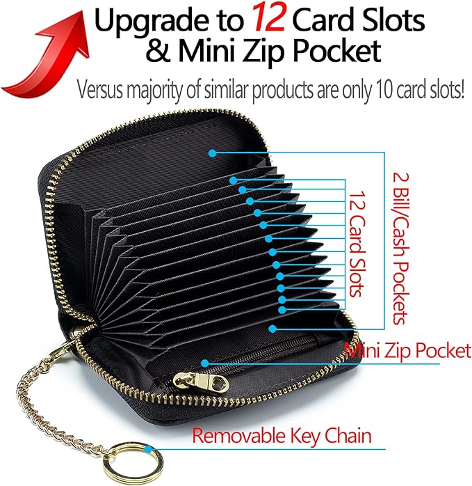imeetu Rfid Credit Card Holder, Businese Card Case, Wallet for Women Men | Genuine Leather Card Wallet with id Window, Keychain & Double Zipper, Water-resistan Small Wallet with Gift Box, Daily Travel - Image 4