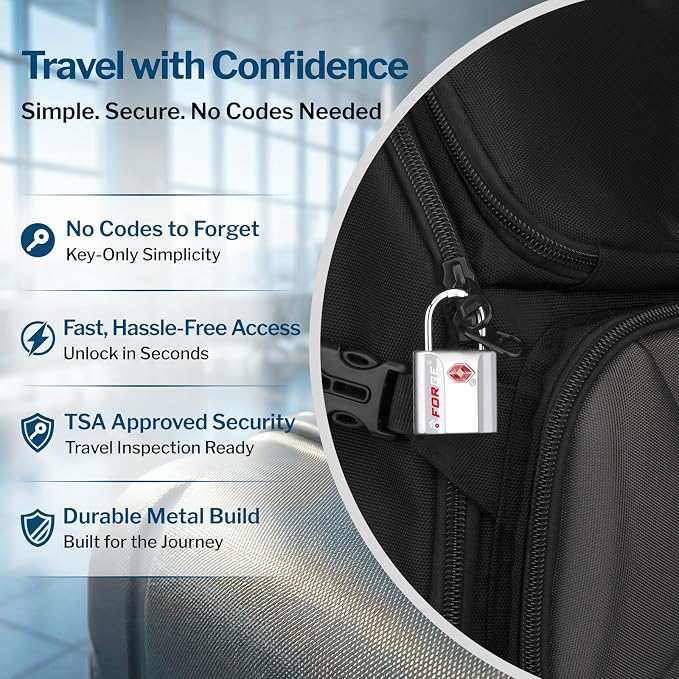 Forge Small Size TSA Approved Luggage Locks: Key Locks for Travel. Ultra Secure Dimple Key Travel Locks Alloy Body Luggage Locks. Silver 2-Pack. - Image 6