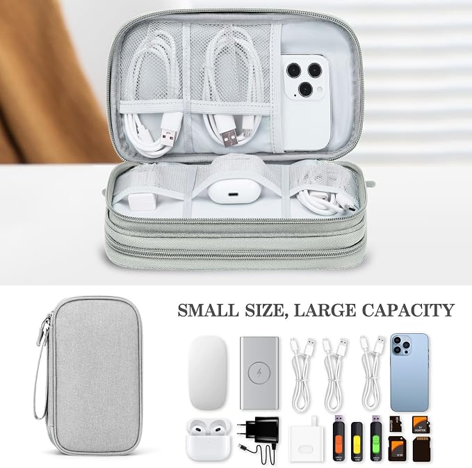 FYY Electronic Organizer, Travel Tech Pouch Bag, Medium, Grey | Wrist Strap, Waterproof, Double Layers Portable Electronics Travel Carrying Case for Cord, Charger, Daily Business Trips Use - Image 6
