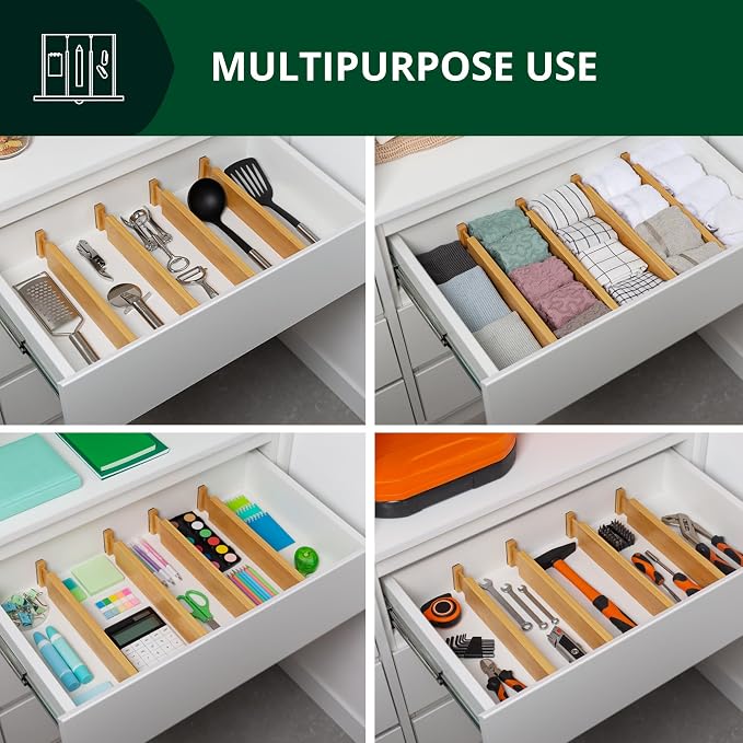 Bamboo Drawer Dividers Organizers, Adjustable Drawer Separator Splitters, 17–22 Inches Expandable Drawer Divider Organizer for Large Utensils, Kitchen, Bedroom, Dresser & Office Drawers 4-Pack - Image 4