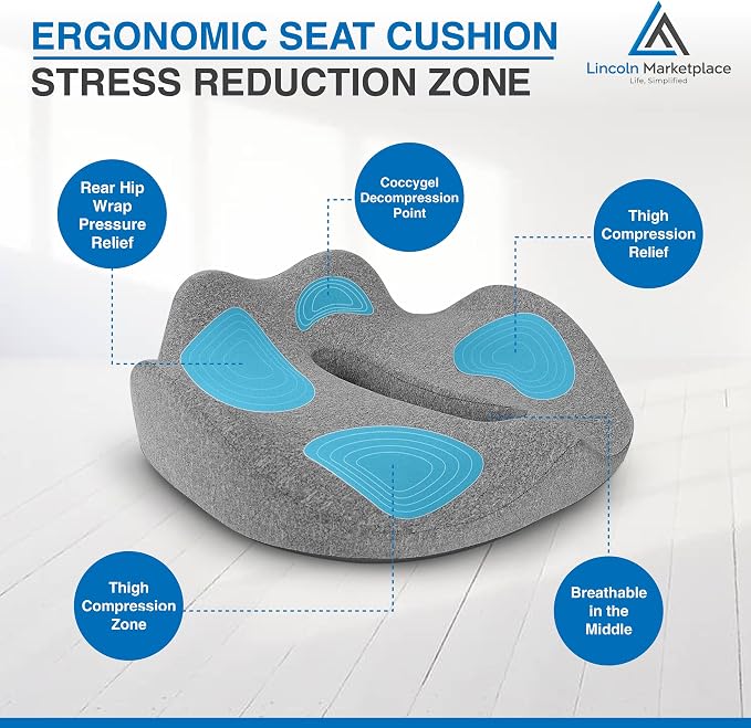 Extra-Dense Memory Foam Seat Cushion – Ergonomic Design for Pain Relief, Posture Support & Pressure Reduction – Experience All-Day Comfort by Lincoln Marketplace - Image 7