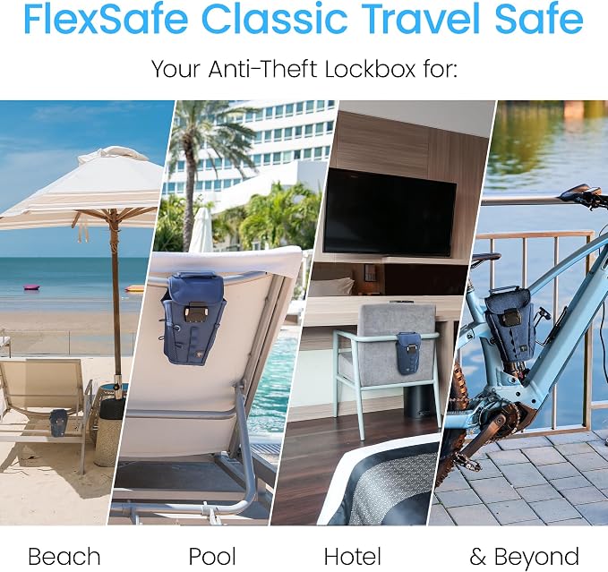Portable Travel Safe Anti-Theft Cut-Resistant Beach Pool Lock Box | Blue. Cut-resistant nylon with water resistance and RFID blocking. Secures phones and valuables at the beach, pool or hotel. - Image 2