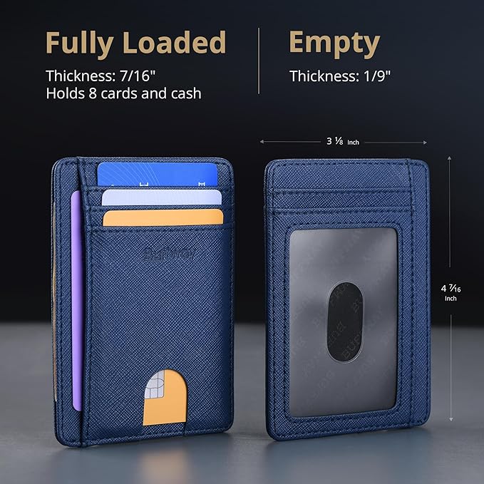 Buffway Slim Minimalist Front Pocket RFID Blocking Leather Wallets for Men and Women - Cross Blue - Image 5