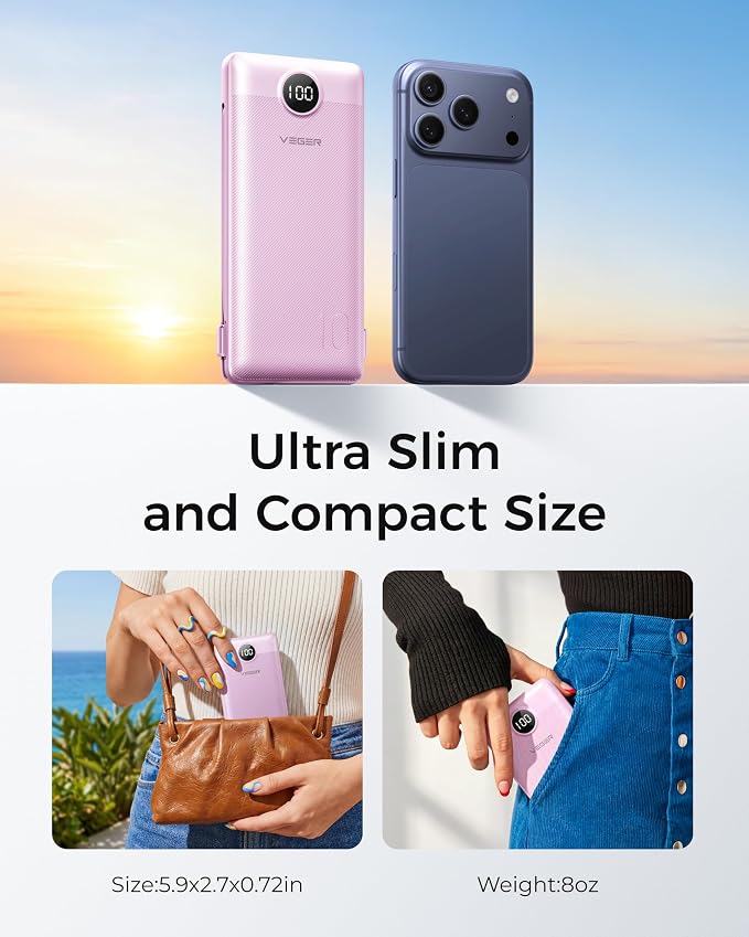VEGER Portable Charger for iPhone, Power Bank Built in Cables and Wall Plug | 10000mAh,Ultra Slim&Compact,5 Outputs,LED Display,Power Bank for iPhone,Samsung,Travel Essentials for Camping Cruise Business - Image 7