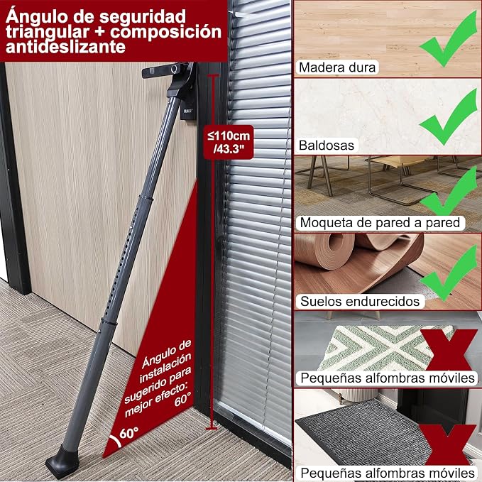 AceMining 1 Pack Door Security Bar, Patio Door Lock, 20-50 in | Sliding Glass Door Security Bar for Patio Door, Window Security and Door Stopper Protection, Grey - Image 6
