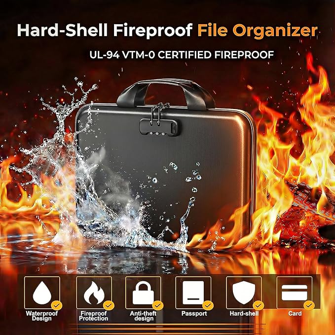 Fireproof Document Organizer with Lock, Rigid EVA File Box with 13-Pocket Accordion Folder for Important Documents & Tablets under 11", Lightweight Safe Storage for Home, Office & Travel (Small Size) - Image 2