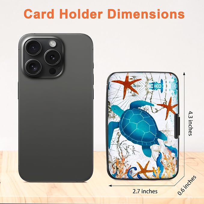 Mayski 2 Pack Credit Card Holder for Women RFID Blocking Wallet, Sea Turtle | Card Wallets for Women Small Mini Business Metal Accordion Aluminum Alloy Hard Case for Men - Image 5