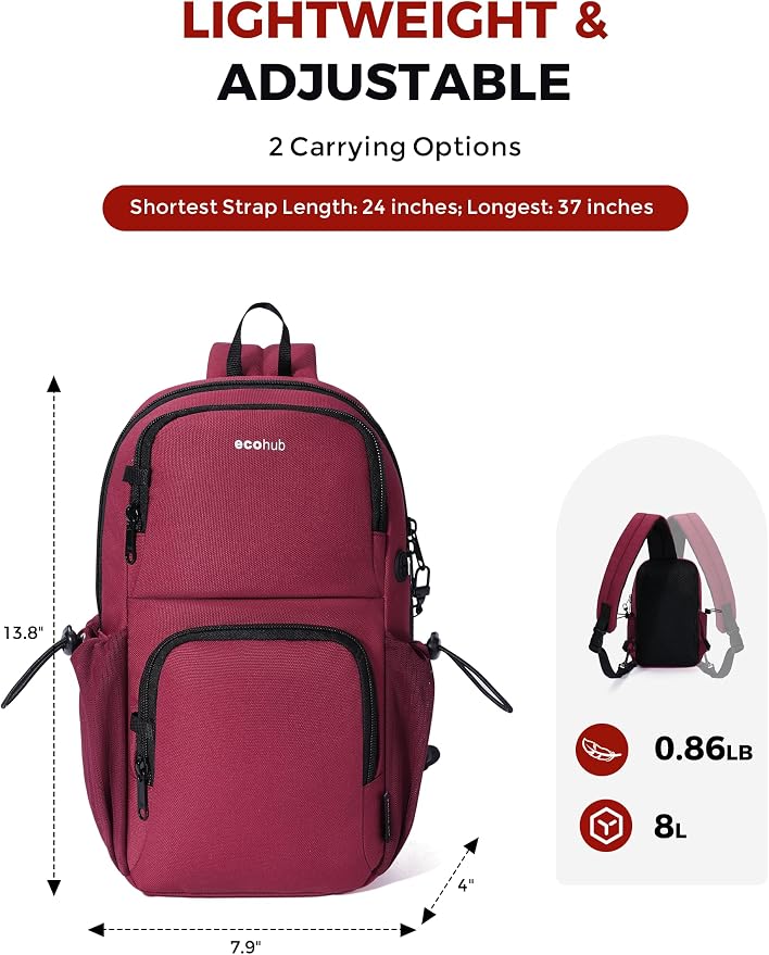 ECOHUB Crossbody Bags for Women Men, Anti-Theft RFID Blocking Sling Backpack Water Resistant Chest Shoulder Daypack, Red - Image 3