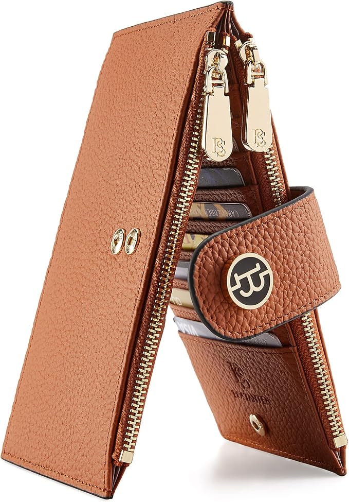 BOSTANTEN Leather Womens Wallet Large RFID Blocking Slim Card Holder | 16 Card Slots, 2 Zipper Pockets, Bifold, Long, Fits Most Purses, Organized Everyday Carry, Ladies Gifts, Brown by BOSTANTEN