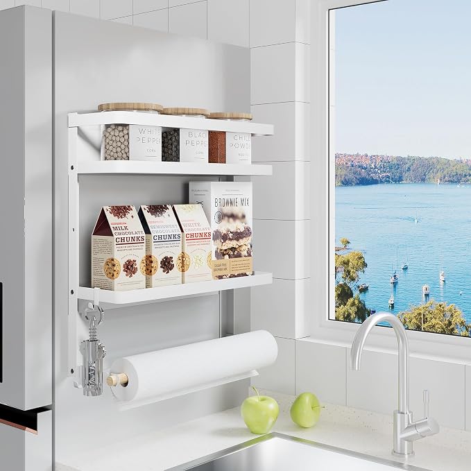 Magnetic Spice Rack Organizer Single Tier Refrigerator Spice Storage Shelf, Easy to Install The Side of The Refrigerator Can Hold spices, Jar of Olive Oil (White L) - Image 4