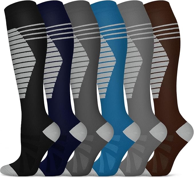 5/6 Pairs Graduated Compression Socks for Women&Men 20-30mmhg Knee High Socks Travel Hiking Running Stocking by HiClasmix