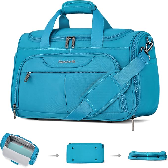 Hanke Small Underseat Carry On Luggage Bags for Travel with 10 Pockets. | Airline Approved Foldable Personal Bag w/ Luggage Sleeve; Tote Duffle & Bento Bag, Flight Attendant Weekender for Men & Women by Hanke