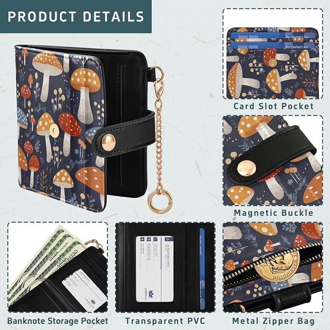 Big Poisonous Mushroom Women's Wallets RFID Blocking,Credit Card Holder Bifold Wallet,Slim Card Cases,PU Leather Travel Wallet for men Girls - Image 5