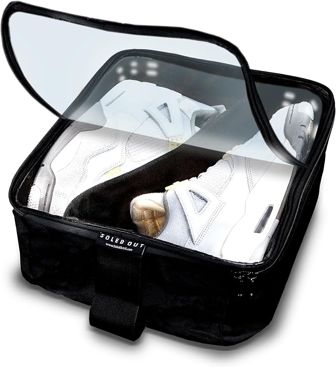 SoleGuardian XXL Sneaker Travel Case – U.S. Brand – Clear Waterproof Lid, Adjustable Dividers – Soft Bag Organizer for up to 4 Pairs of Casual, Athletic, Golf & Sports Shoes, Gift for Men & Women (1) by SOLED+OUT