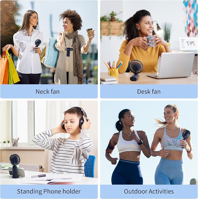 Morelax Handheld Mini Fan,USB Rechargeable Fodable Personal Fans 4000mAh,90 Adjustable, 6 Speed Strong Wind,Portable Fan Pocket Design 5 IN 1Cooling Table Fan for Office School Outdoor Travel,Blue - Image 7