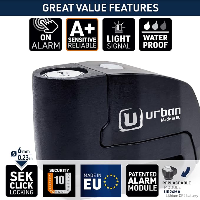 URBAN UR6B Hi-Tech Motorcycle Disc Lock with Smart Alarm | Best Value | 120dB, LED, Warning, A+ Sensitivity, Truly Waterproof, Long-Life CR2 Battery, Carried Locked, Bike Anti Theft Wheel Brake Locks - Image 7