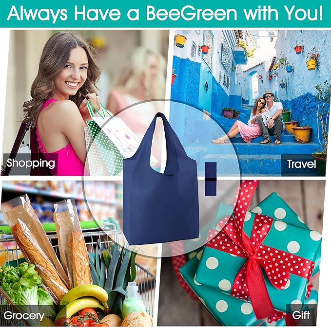 BeeGreen 12 Pack Bulk Reusable Grocery Bags Multicolor Durable Machine Washable Grocery Bags for Shopping X-Large 50LBS Heavy Duty Folding Reusable Bags Totes with Zipper Storage Bag - Image 6