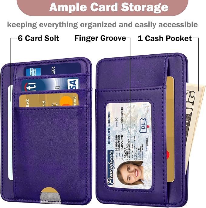 HOTCOOL Card Holder Wallet Front Pocket Minimalist Travel Cute Funny Thin Leather With RFID Blocking Small Credit Card Holder Wallet for Men & Women Girls Organizer Gifts, Lavender Purple - Image 3