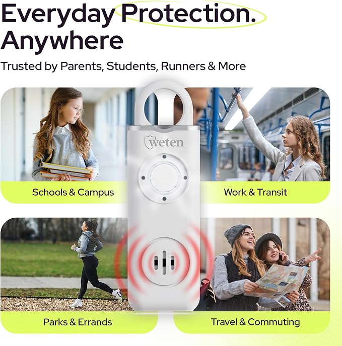 Personal Alarm for Women Safety, 130dB Loud Siren Keychain, TSA Safe, White | USB-C Charging, Carabiner Clip, Low Battery Alert, LED light, Self Defense for Women - Image 7