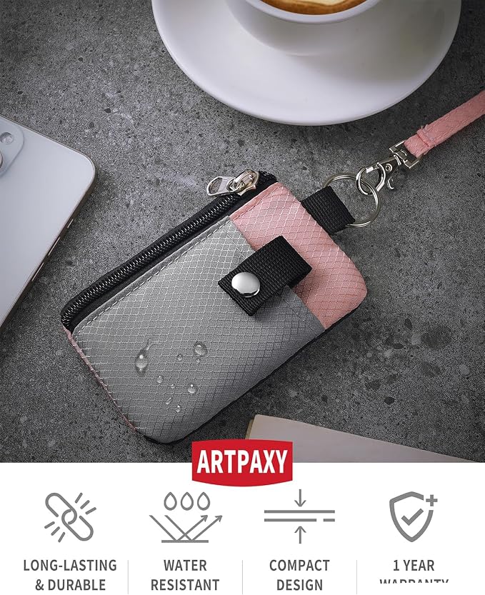 Artpaxy Minimalist Wallet For Mens Womens, Keychain RFID Blocking Zipper Small Wallet with ID Window 2 Lanyards,Water Resistant Travel Cash Card Coin Case Boys Girls - Image 2
