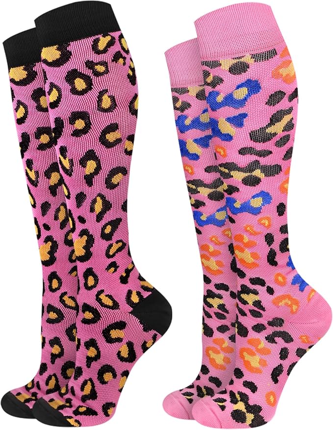 Compression Socks for Women 15-20 mmHg, 2 Pairs | Graduated Support, Knee High Fit, Polyester Stretch, Circulation Comfort, Nurses, Travel, Athletes, Flight, Daily, Patterned by JMHACHY
