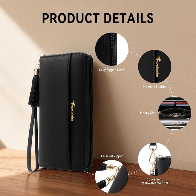 Travelambo Wristlet Wallet Women RFID Bifold Large Capacity Clutch Purse | Tassel, Zipper Coin Pocket, Card Holder Wallet, Gifts for Women - Image 6