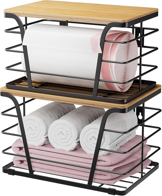 TIDIIABODE 2 Pack Extra Large Pantry Storage Organizers, Pantry Baskets organization, Potato and Onion Storage Bin, Wall Mount Trash Bag Storage for 13-33 Gallon Bags with Bamboo Top, Black - Image 2