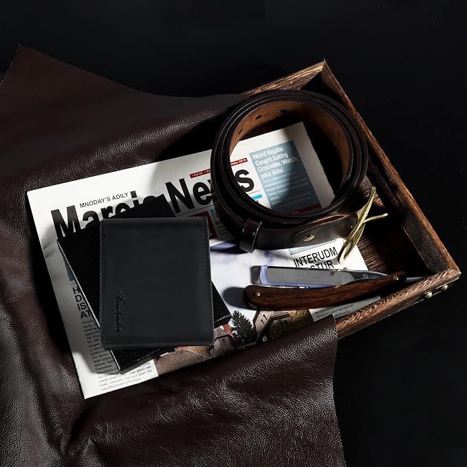 Travelambo Genuine Leather Wallet for Men with Gift Box - Handmade Bifold Stylish - Mens Wallets Rfid Blocking with 2 ID Windows - Image 8