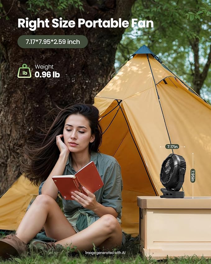 Gaiatop Portable Camping Fan with LED Lantern, Clip on Fan for Tent | USB Rechargeable Battery Powered, 360° Adjustable Tilt, LED Digital Display, Up to 14H Runtime, Outdoor & RV Use - Image 3