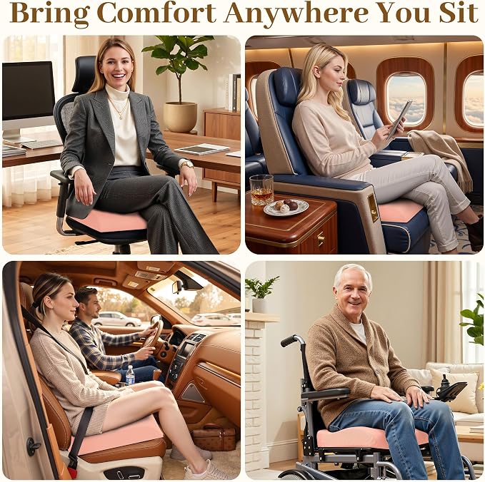 TranquilRelax 2XL Memory Foam Seat Cushion for Office Chair, 3.7-Inch, Pink | Medium-firm Support for Long Sitting, Washable Mesh Cover, Non-slip Base, Perfect for Car Seats & Short Drivers - Image 5