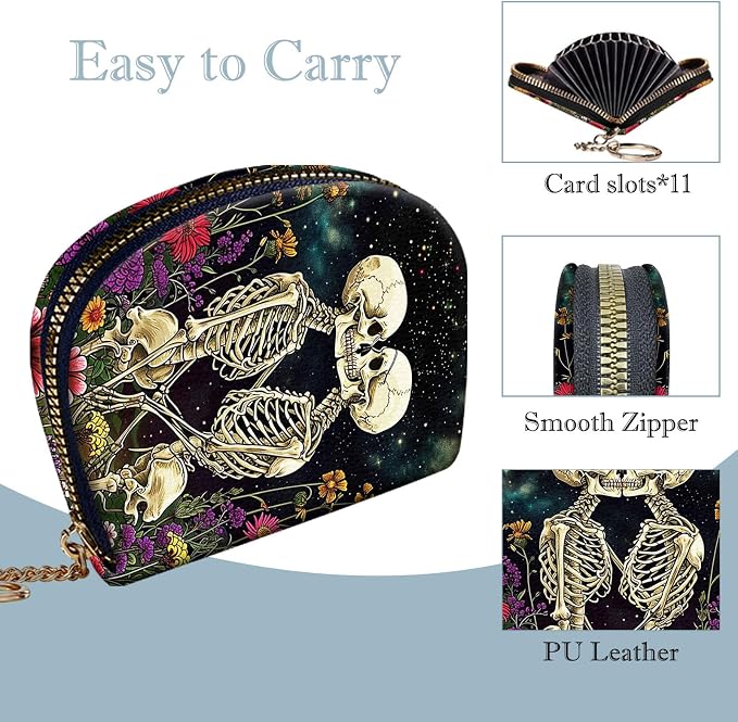 Women's Slim RFID Wallet – Compact Leather Card Holder Wallet for Women, 9 Card Slots RFID Blocking Credit Card Organizer, Small Travel Wallet - Skeleton Floral - Image 4