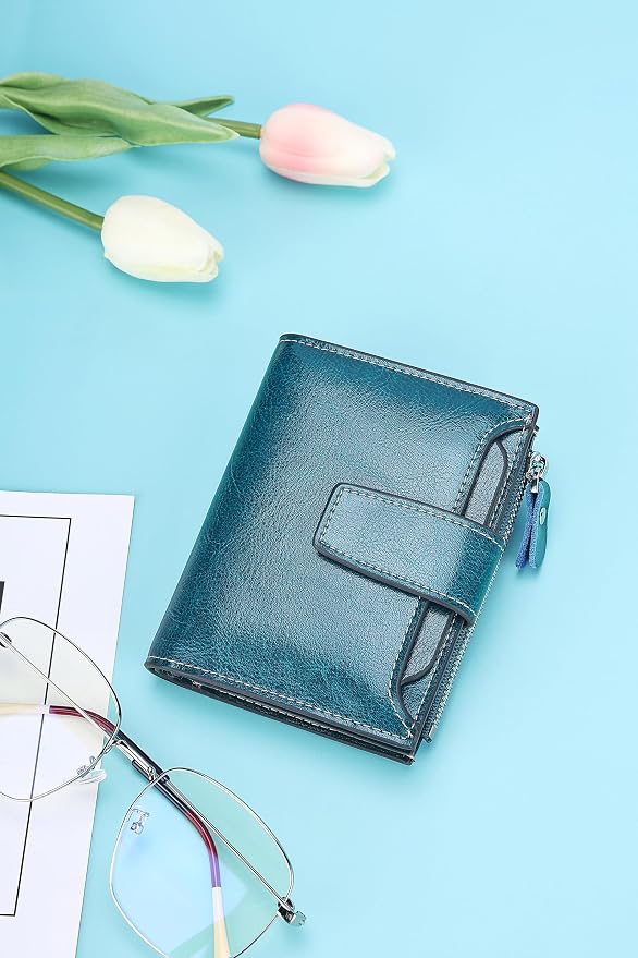 Small Compact Women Wallet RFID Blocking Genuine Leather Bifold Purse with ID Windows - Image 6