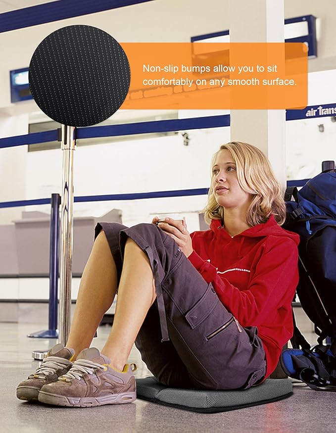 FASTMOMENT Portable Airplane Seat Cushion Foldable Seat Cushion for Travel | Thickened Cushion, Carrying Handle, Breathable Fabric, Washable Mesh Cover, Anti-Slip bottom, Lightweight for Flight Bleacher - Image 6