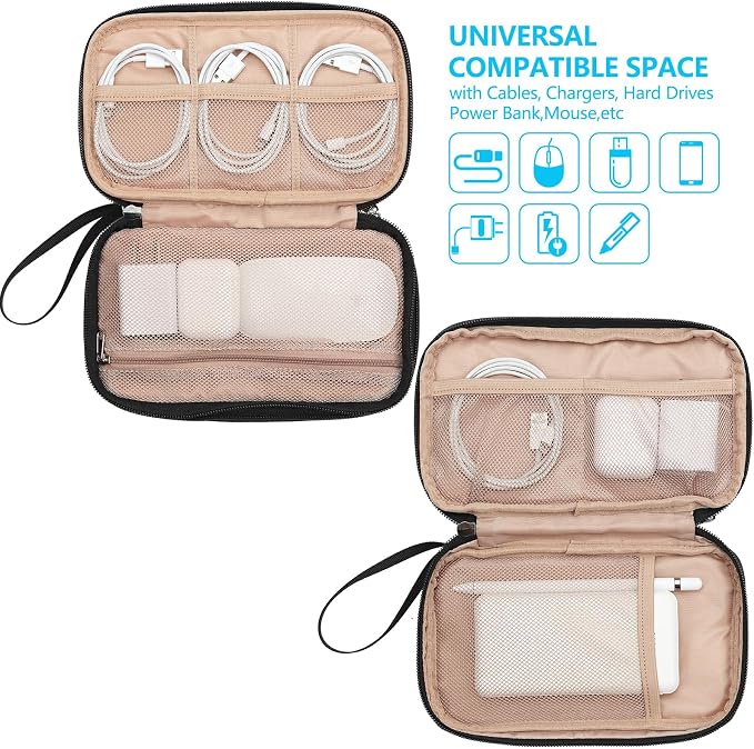 NISHEL Travel Cord Organizer Case, Double Layers Tech Electronic Bag, Essentials for Charger, Cable, Phone, Flash drive, Medium, Black | Double-layer bag keeps chargers, cables, flash drive, and small tech essentials organized for trip, Medium, Black - Image 2