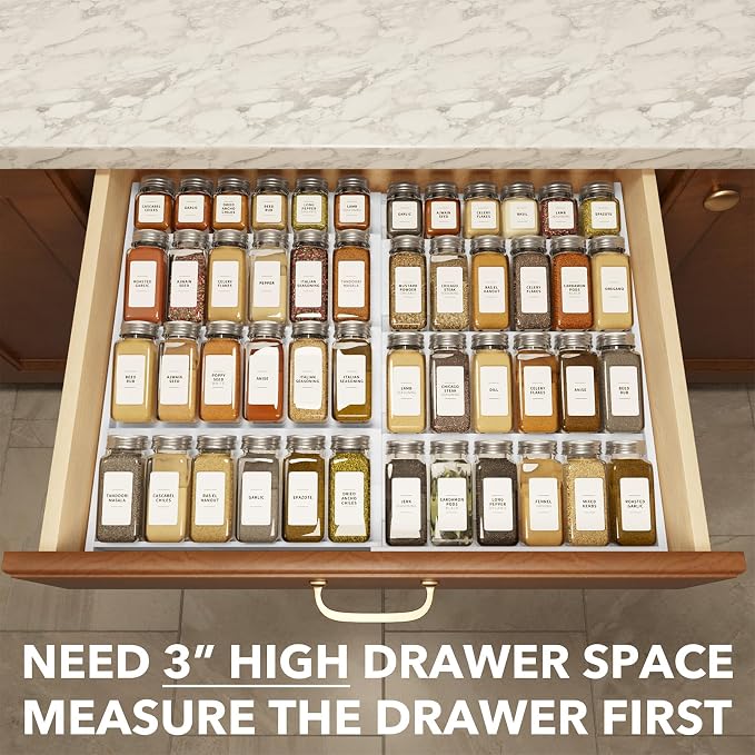 SpaceAid Bamboo White Spice Drawer Organizer, (Need 3" Deep Drawer) Expandable 4 Tier Spices Rack for Cabinet, Kitchen Seasoning Storage Insert (Jars Not Included, From 12" to 23" Wide) - Image 4
