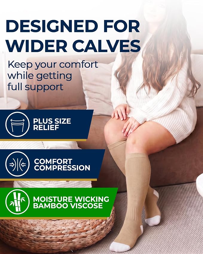 Pembrook 3 Pairs Plus Size Compression Socks Wide Calf - Bamboo Viscose Compression Socks for Women Wide Calf - Image 2