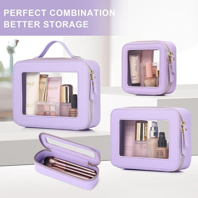 Pinkmik Clear Makeup Bag, (Purple, M) | Waterproof, Travel Cosmetics and Toiletries Case, Portable Makeup Organizer, Clear Car Bag with Zipper - Image 5