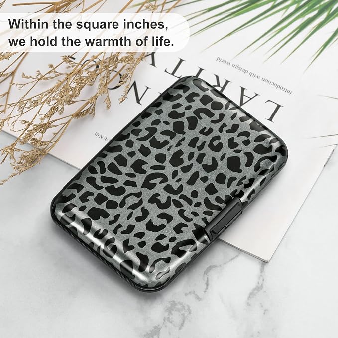 Mini RFID Aluminum Wallet Credit Cards Holder Business Card Case Metal ID Case for Men Women(Black Leopard Print) - Image 6