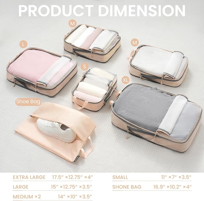 BAGAIL 6 Set Ultralight Compression Packing Cubes Packing Organizer for Travel Accessories Luggage Suitcase Backpack - Image 2