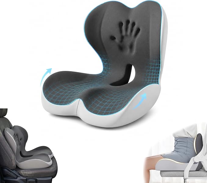 Ergonomic Seat Cushion with Memory Foam & Lumbar Support – Orthopedic Cushion for Car, Truck & Office Chairs, Non-Slip Pad for Daily Comfort by Unknown