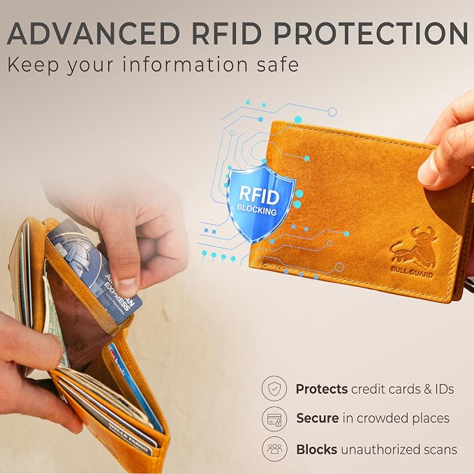 BULL GUARD Expedition Series Bifold Leather Wallet for Men RFID Blocking, Top Grain Cowhide, Flip-Up ID Window, Compact & Durable Everyday Carry Wallet for Travel, Work & Outdoors, Ready to Gift - Image 4