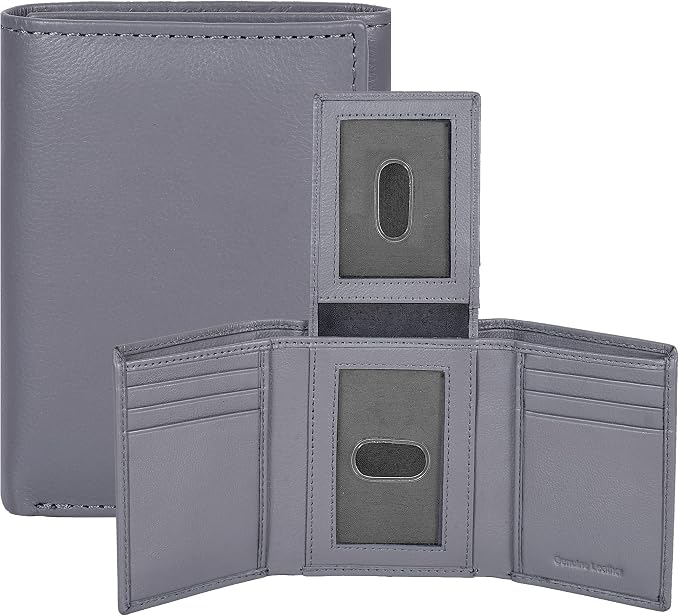 Real Leather Mens Trifold Wallet RFID Blocking Slim Minimalist Front Pocket - Thin & Stylish with ID Window in Gift Box by OakLeathers