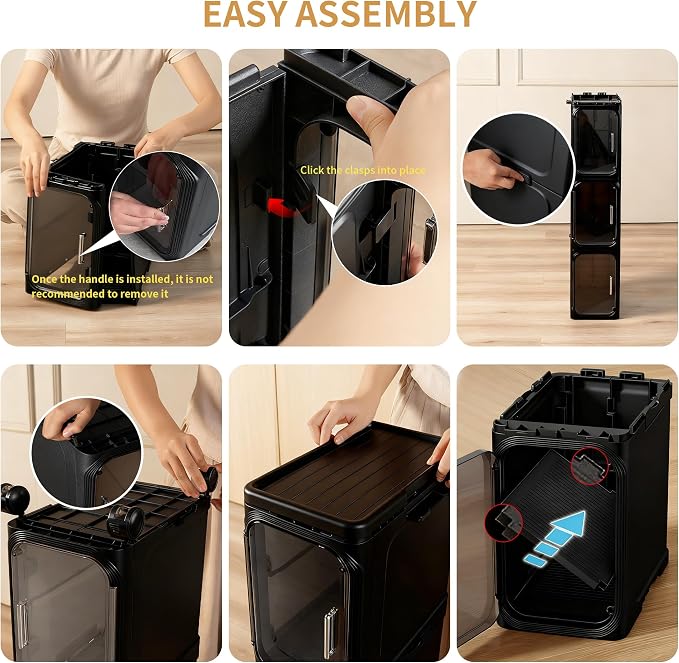 2-Tier Narrow Slim Bathroom Storage Cabinet with Wheels, Black | Tool Free Assembly, Adjustable Shelves, Fits for Narrow Spaces, Reinforced Stability, Magnetic Clear Door - Image 6